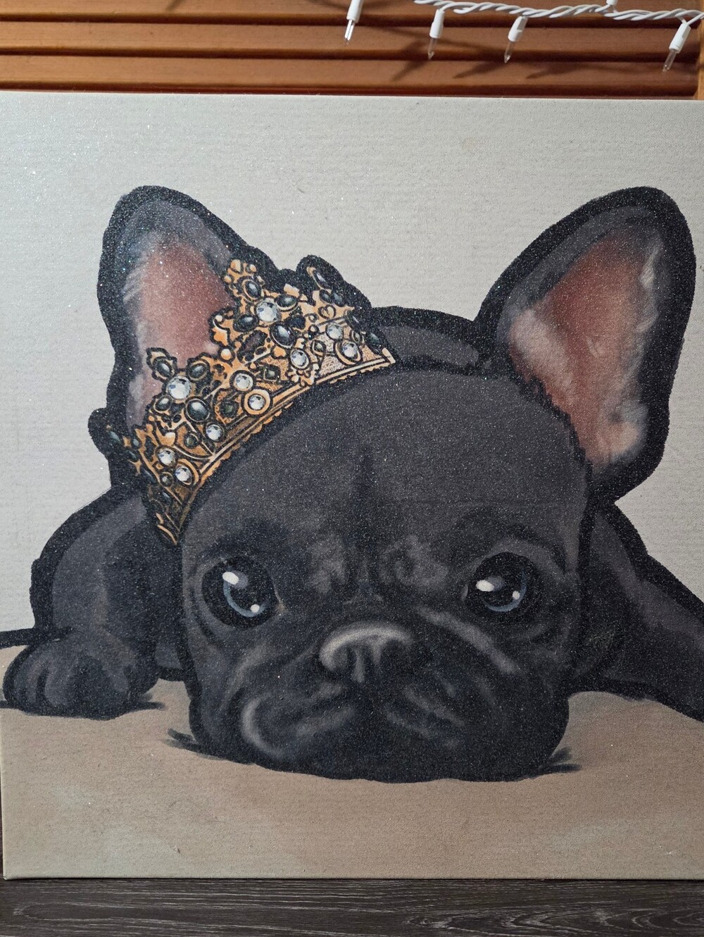 T.J.Maxx Black French Bulldog Canvas with Gold Crown Accents